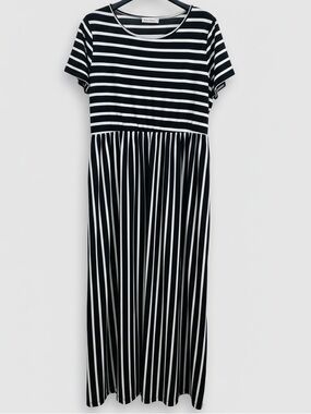 Nemidor‎ Black White Striped Maxi Long Pockets Short Sleeve US 22 Plus Size